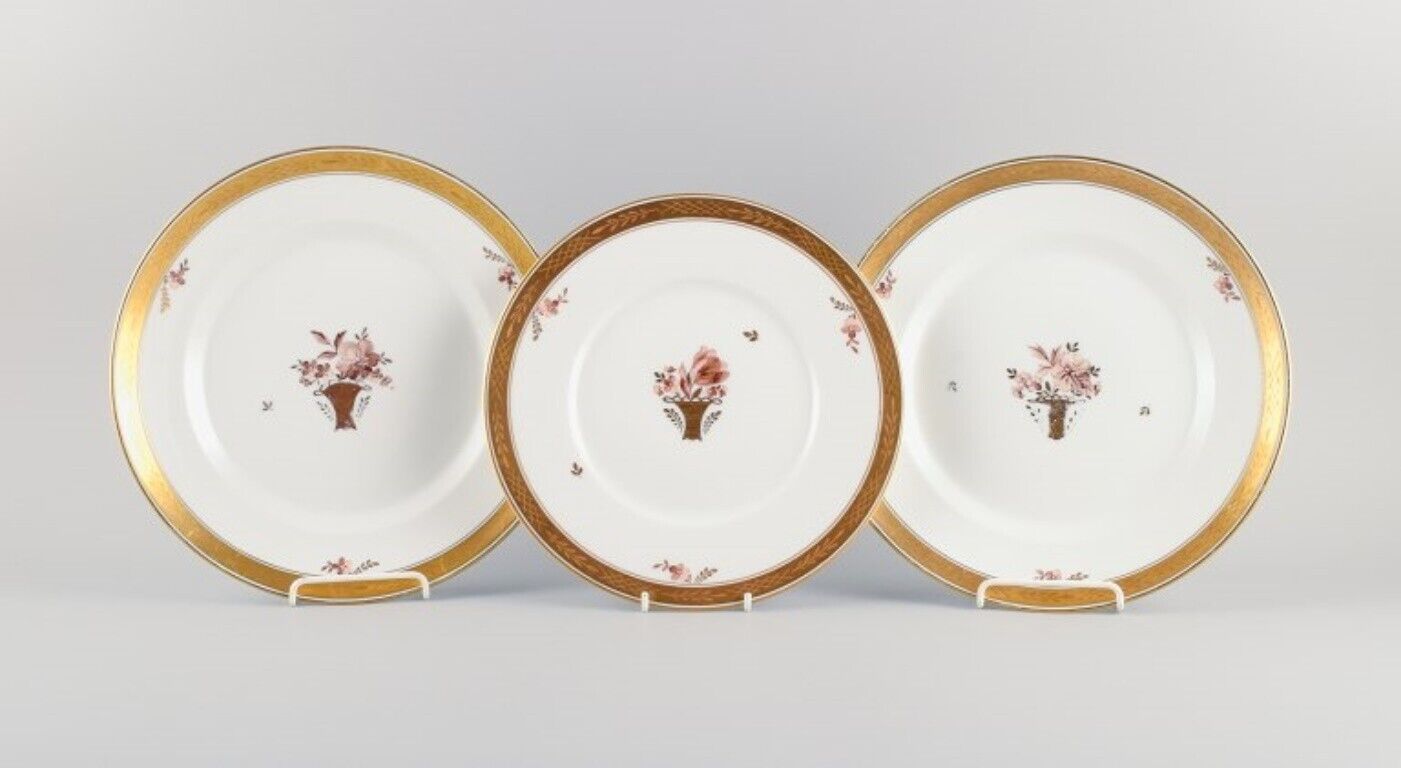 Royal Copenhagen Gold Basket Two dinner plates and one lunch plate