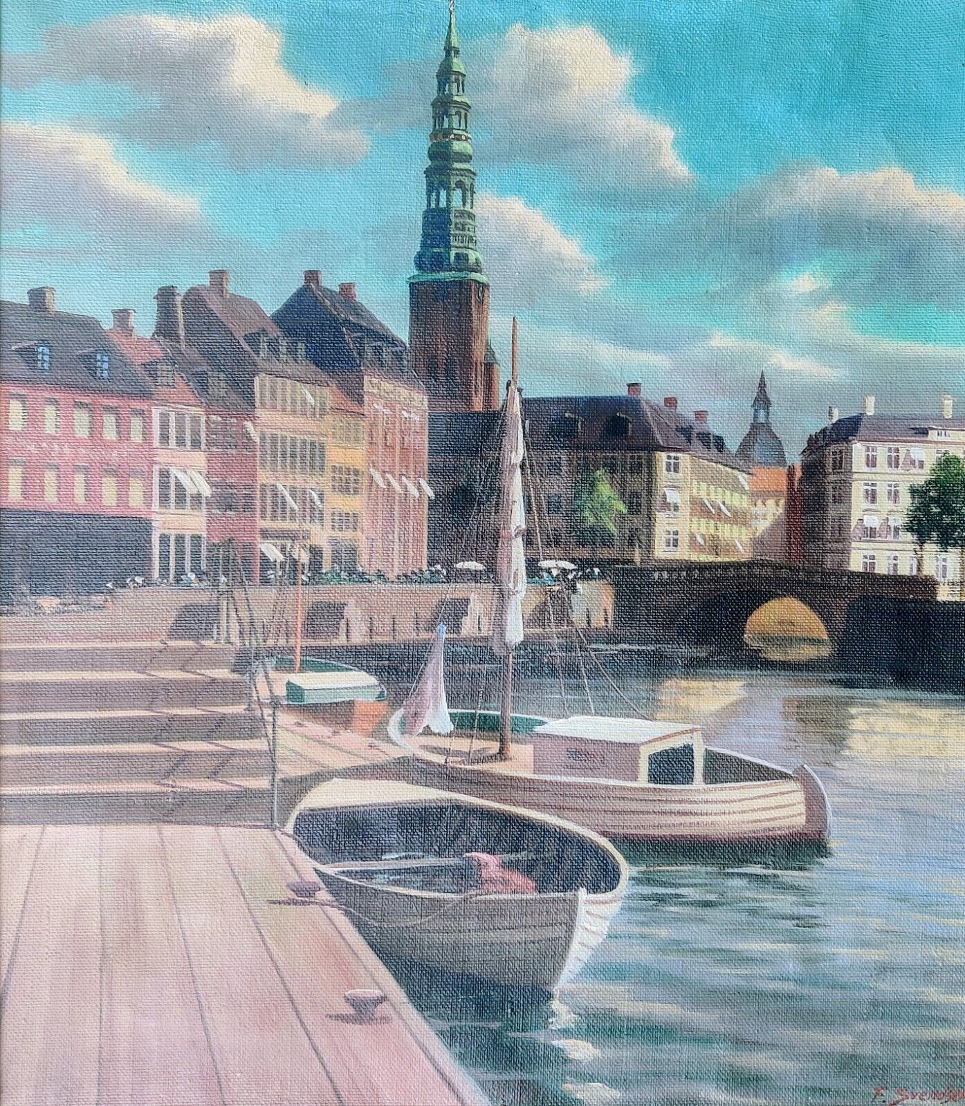 Frederik Svendsen (1885-1975): CITY CANAL COPENHAGEN original oil painting