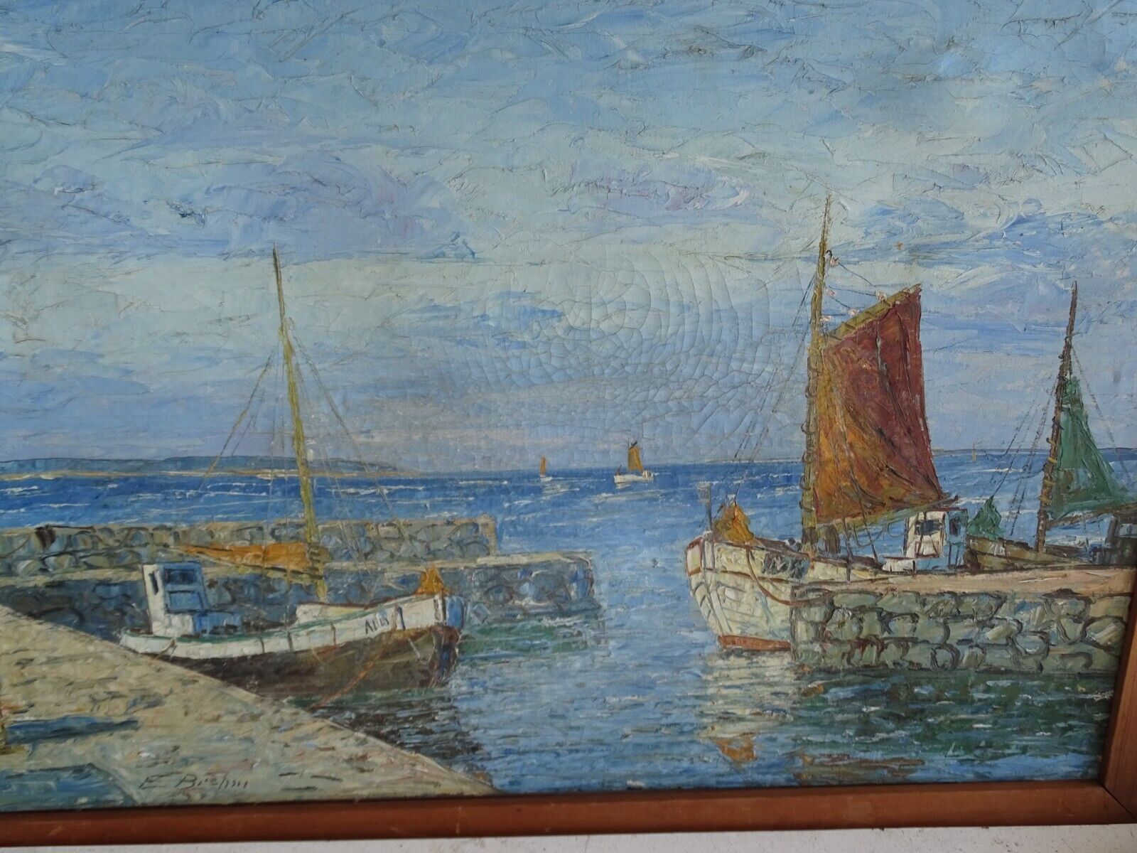 German Artist Emil Brehm (1880-1954) Harbor Scene Oil Painting