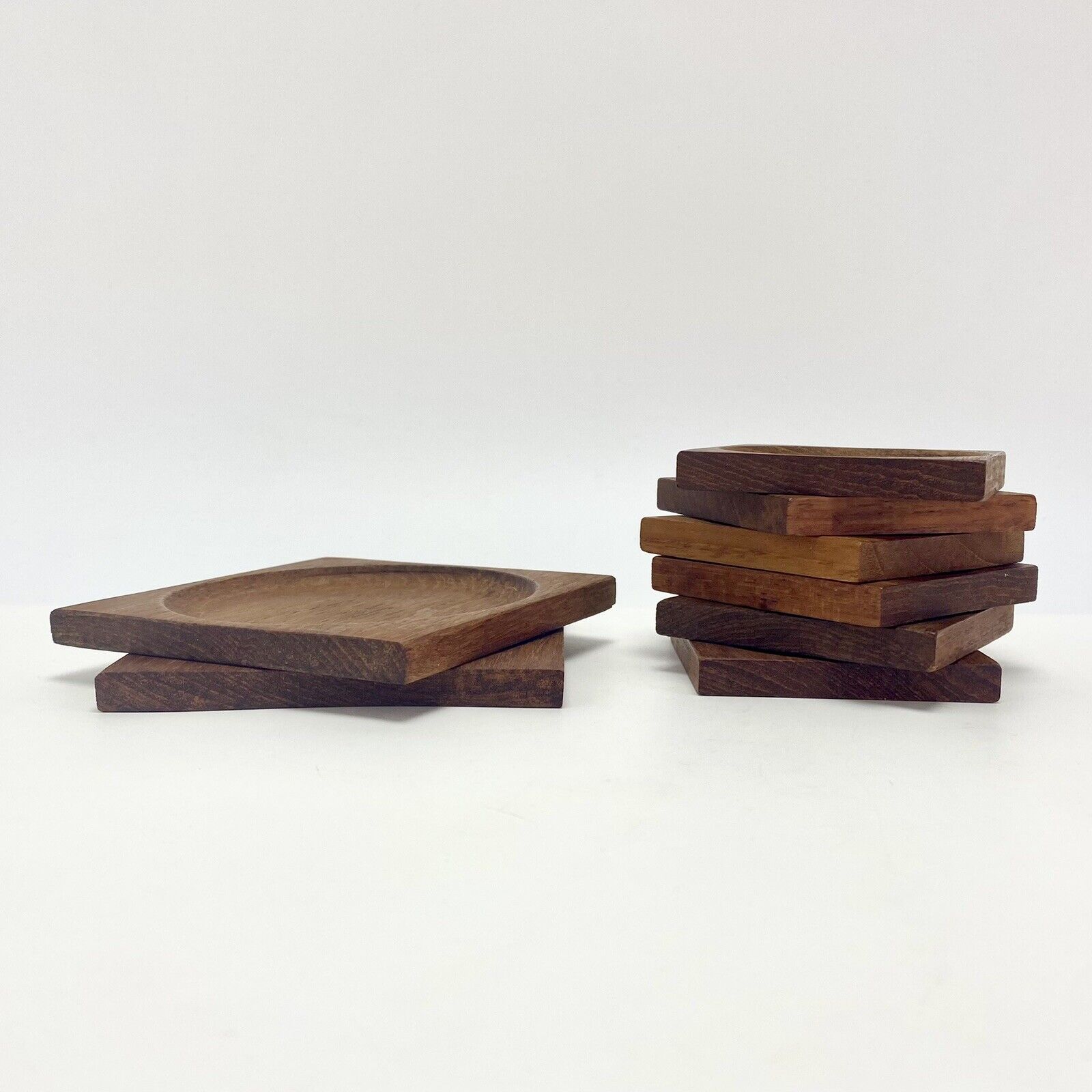 Set of 8pcs Danish MCM Teak Wood Coasters Bottle Glass Coasters 1960s Barware