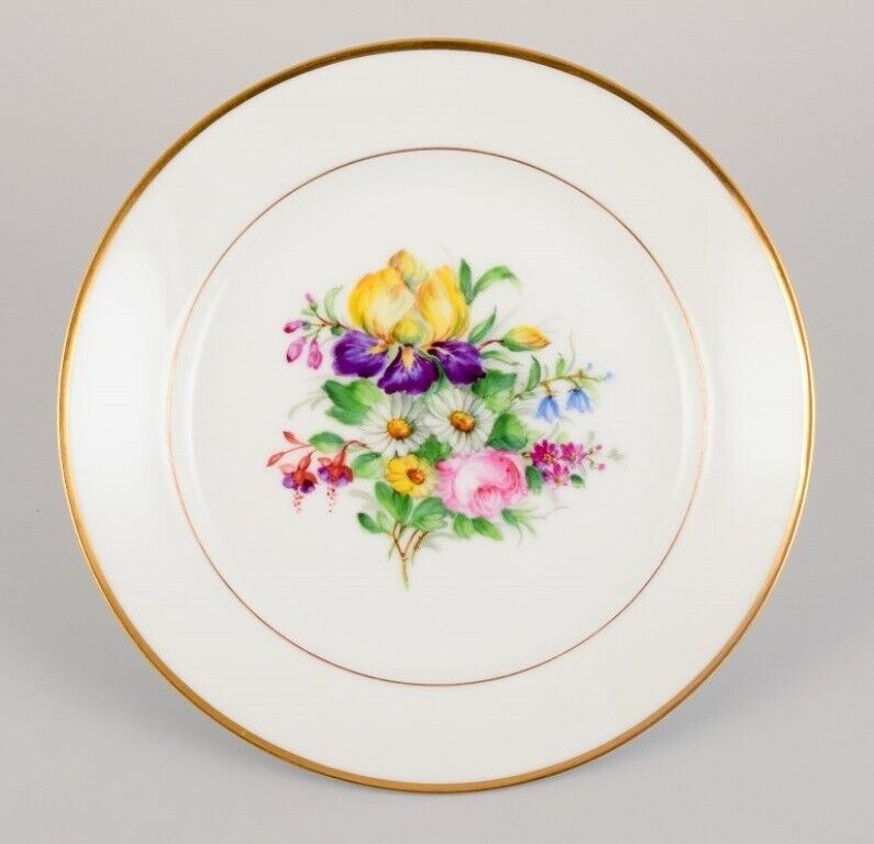 Bing  Grøndahl five porcelain lunch plates with flowers and gold decoration