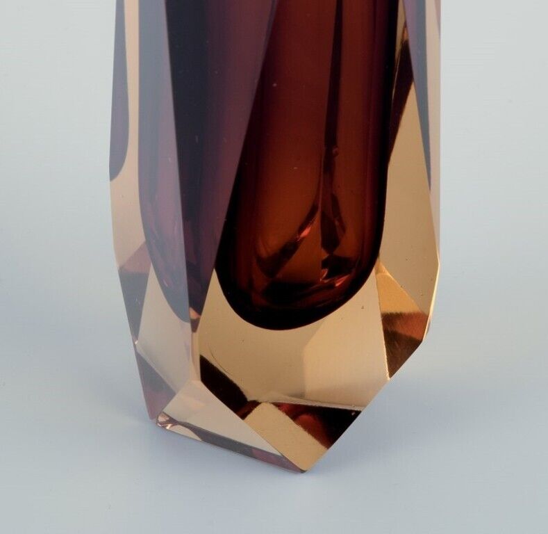 Murano Italy art glass vase in faceted smoky glass 1960s/70s