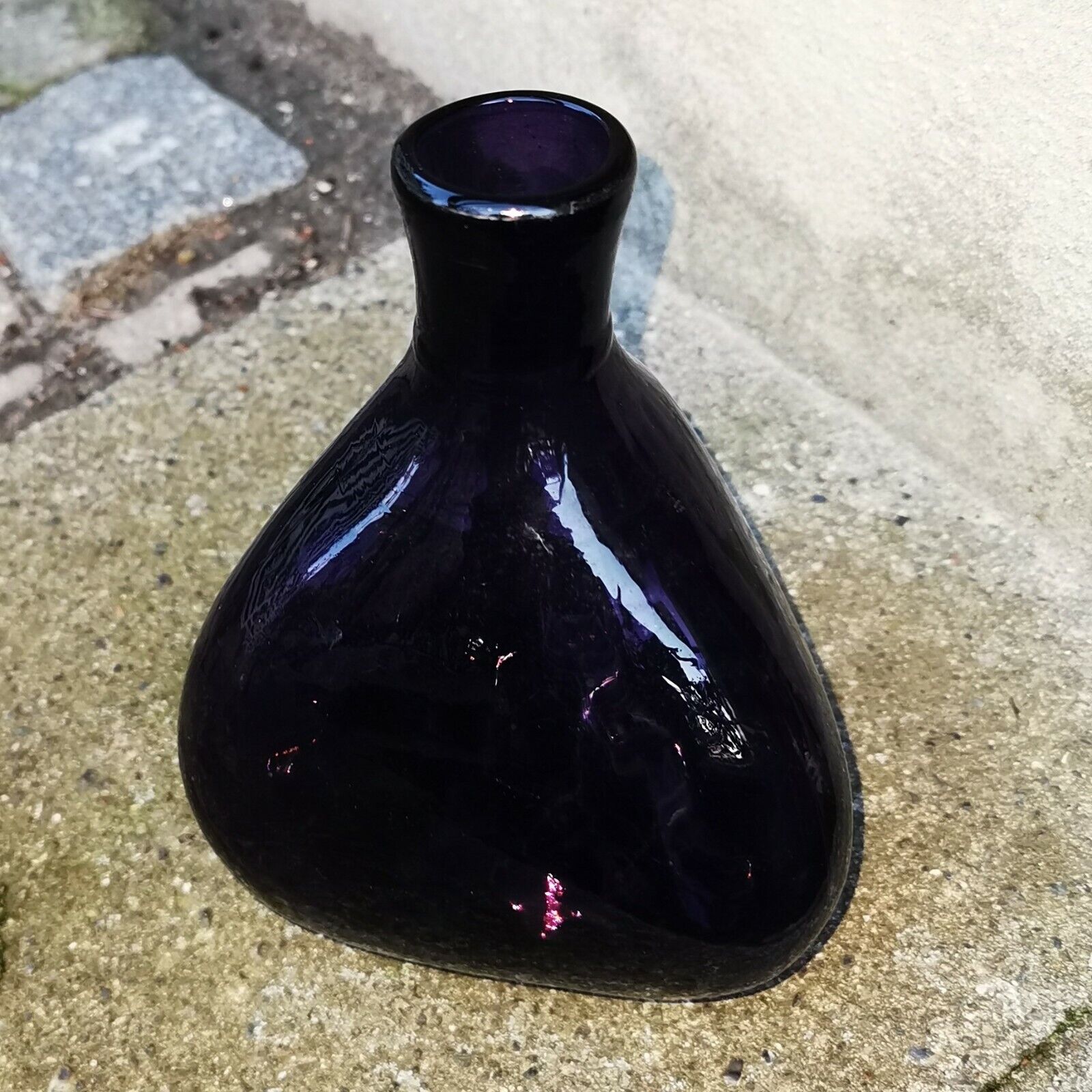 Beautiful older purple decater glass bottle triangular with three sides c1920