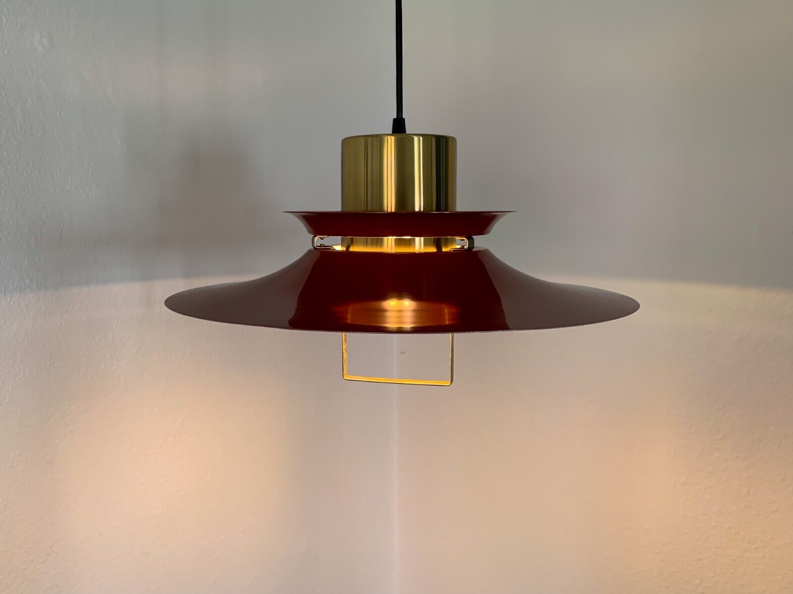 Rare Vintage Vitrika Pendant Lamp - Brass  Red Metal - 1970s | Danish Design