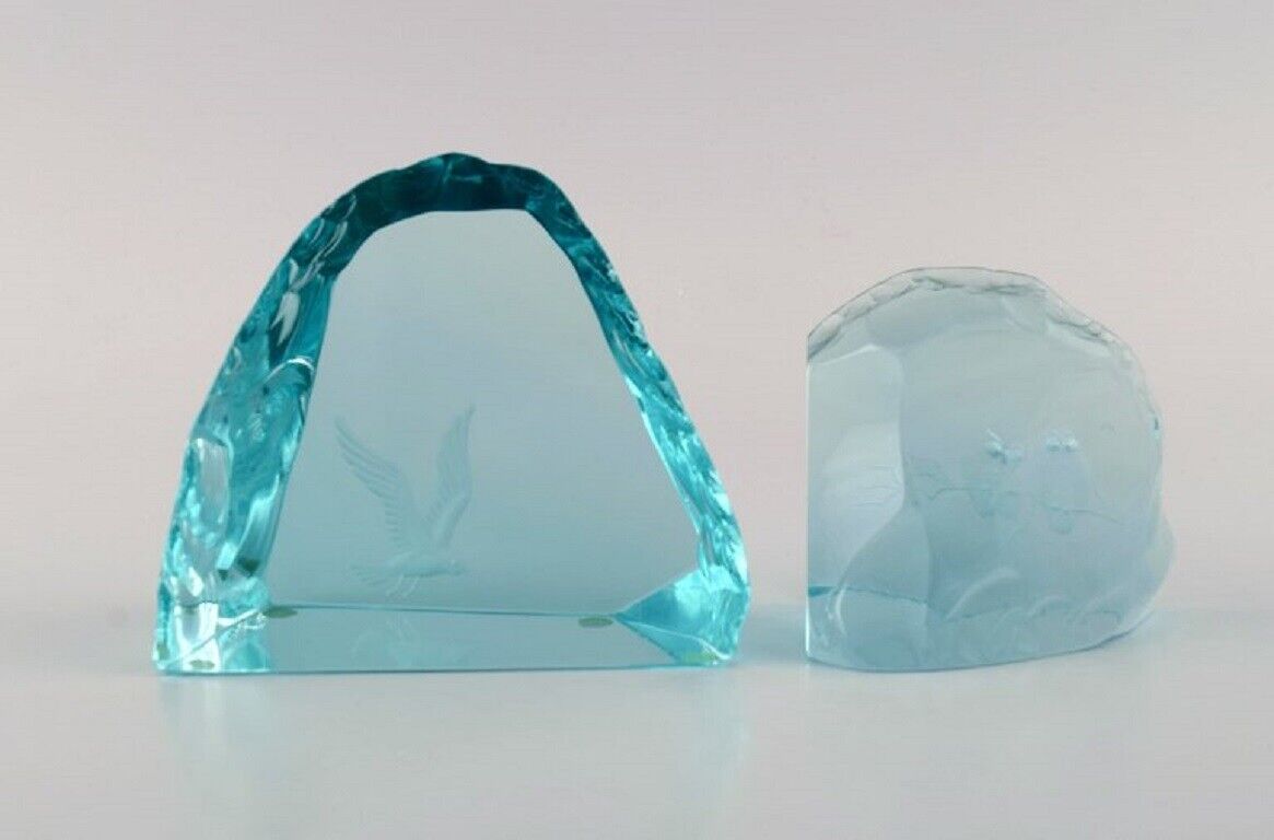 Vicke Lindstrand (1904-1983) for Kosta Boda Two mouth-blown glass blocks