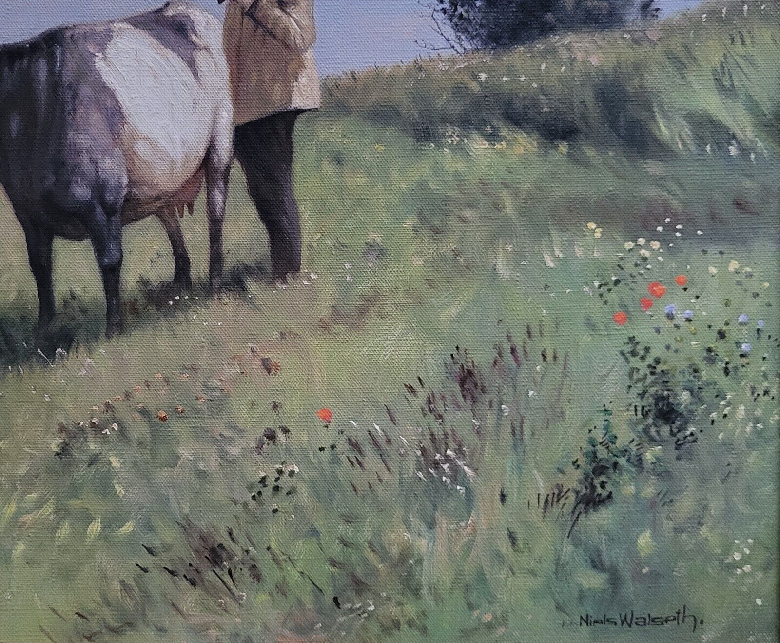 Oil painting Niels Walseth (1914-2001): “A man and his cow”