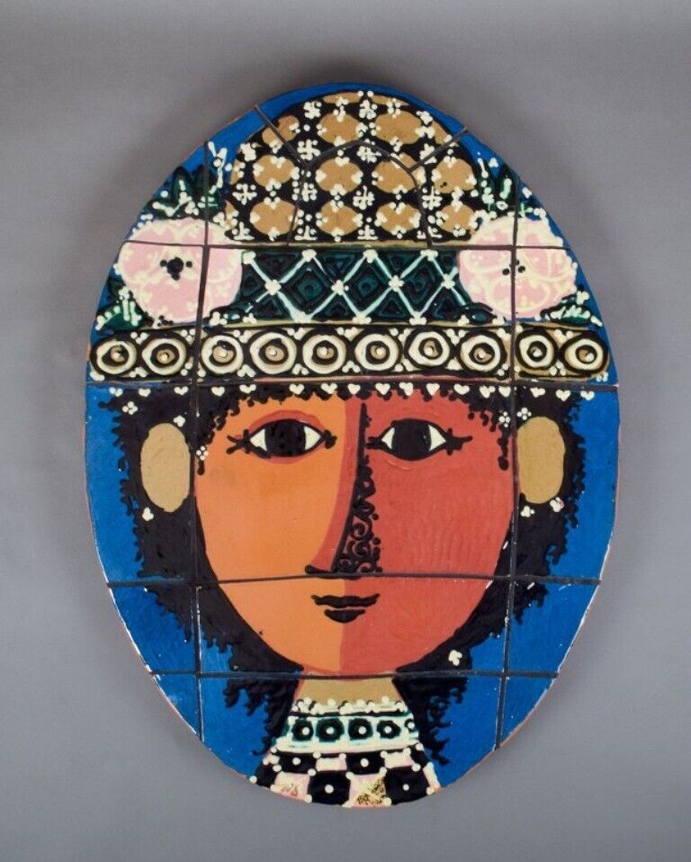 Colossal unique wall relief by Bjørn Wiinblad in ceramic tiles  Woman's face