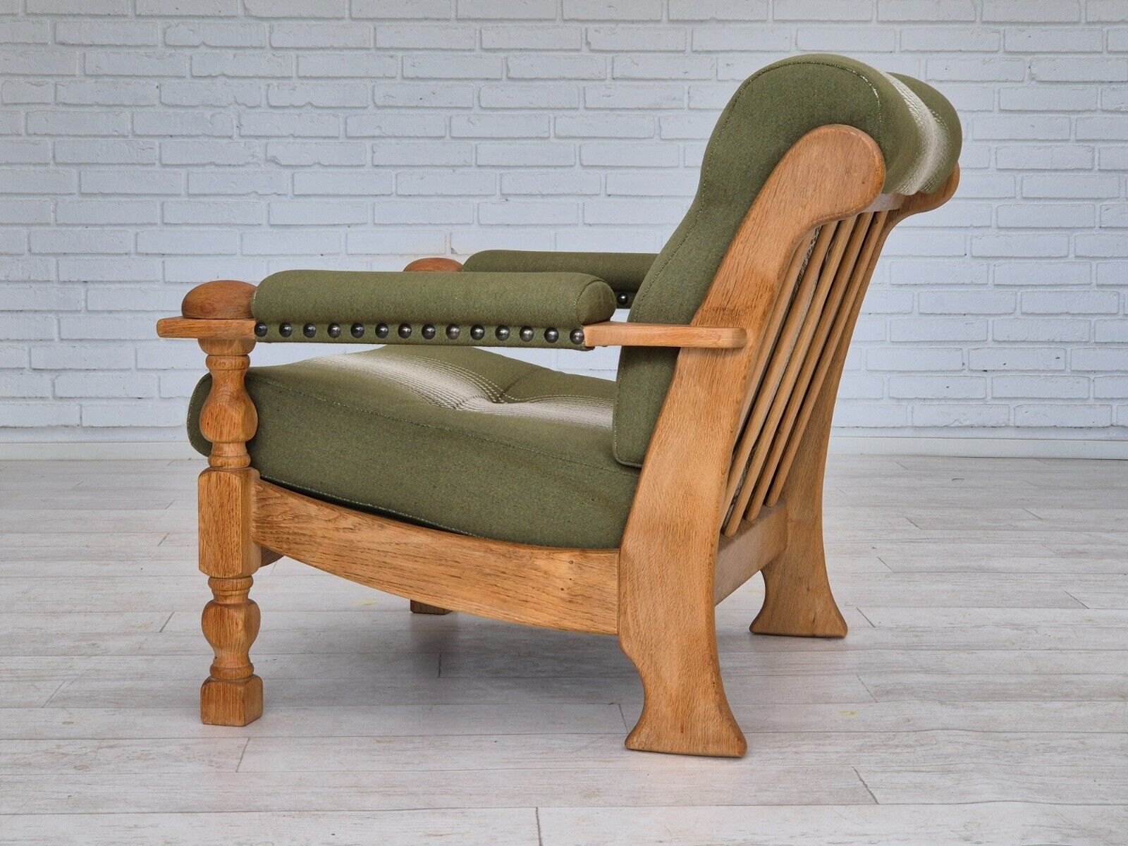 1970s Danish armchair original condition wool solid oak wood