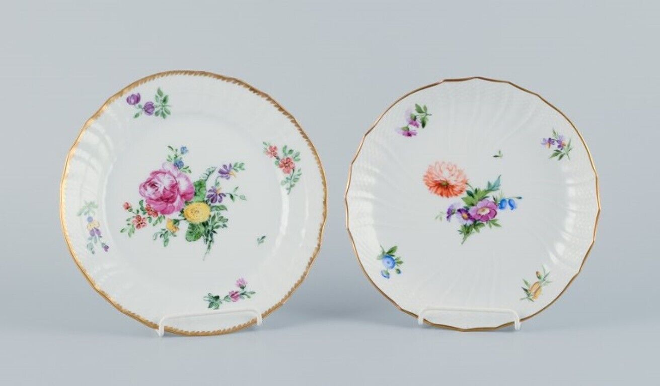 Royal Copenhagen Saxon Flower Plate and low bowl hand-decorated with flowers