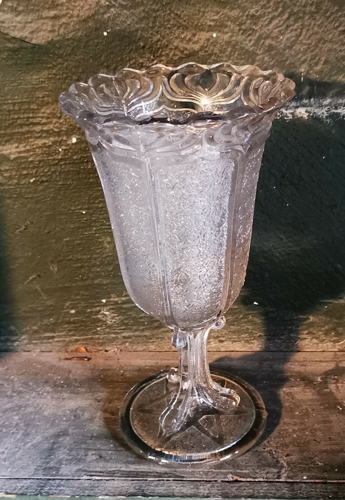 Decorative antique Art Nouveau pressed glass flower vase from c 1910