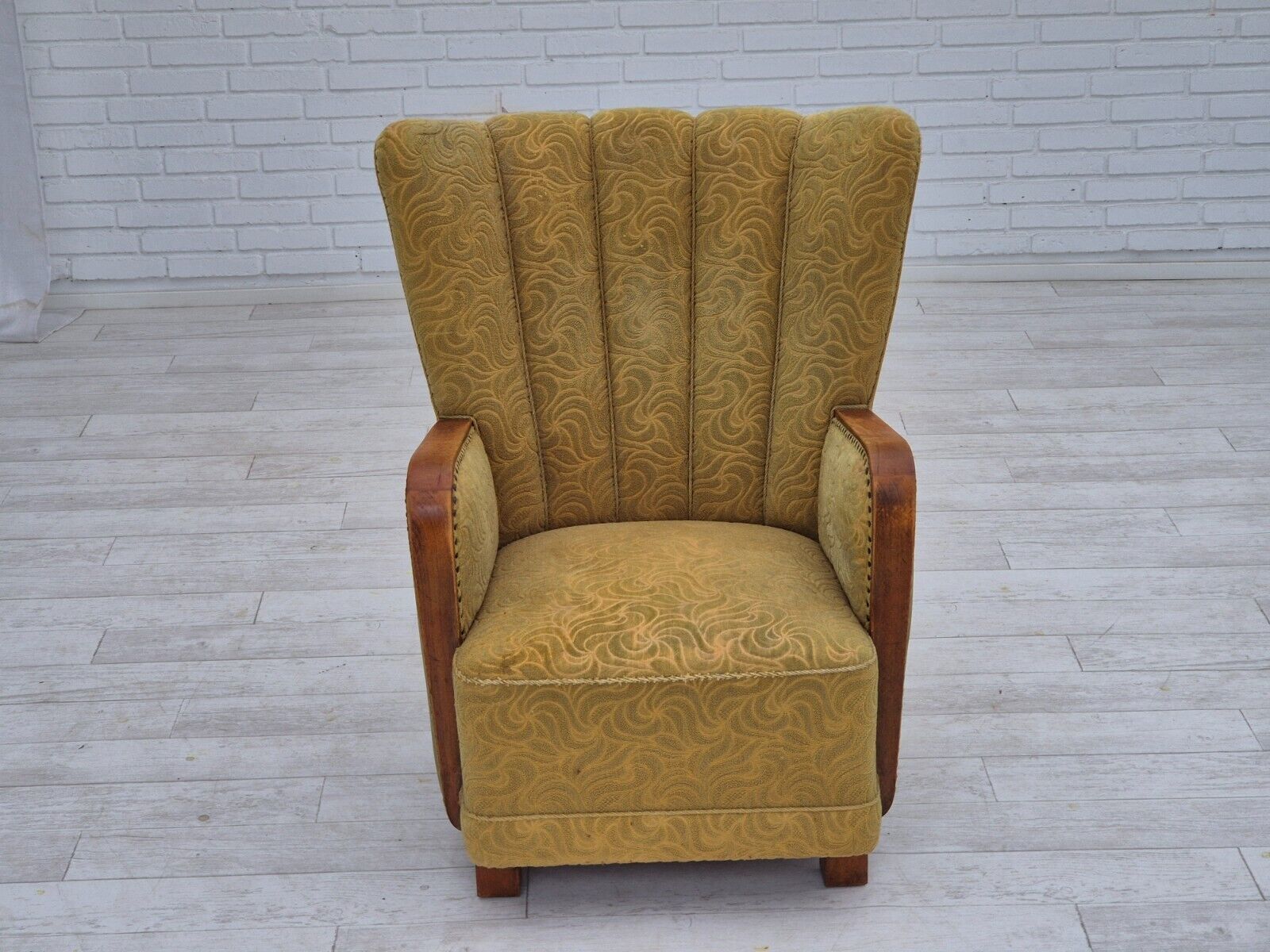 1960s Danish highback armchair original condition cotton/wool