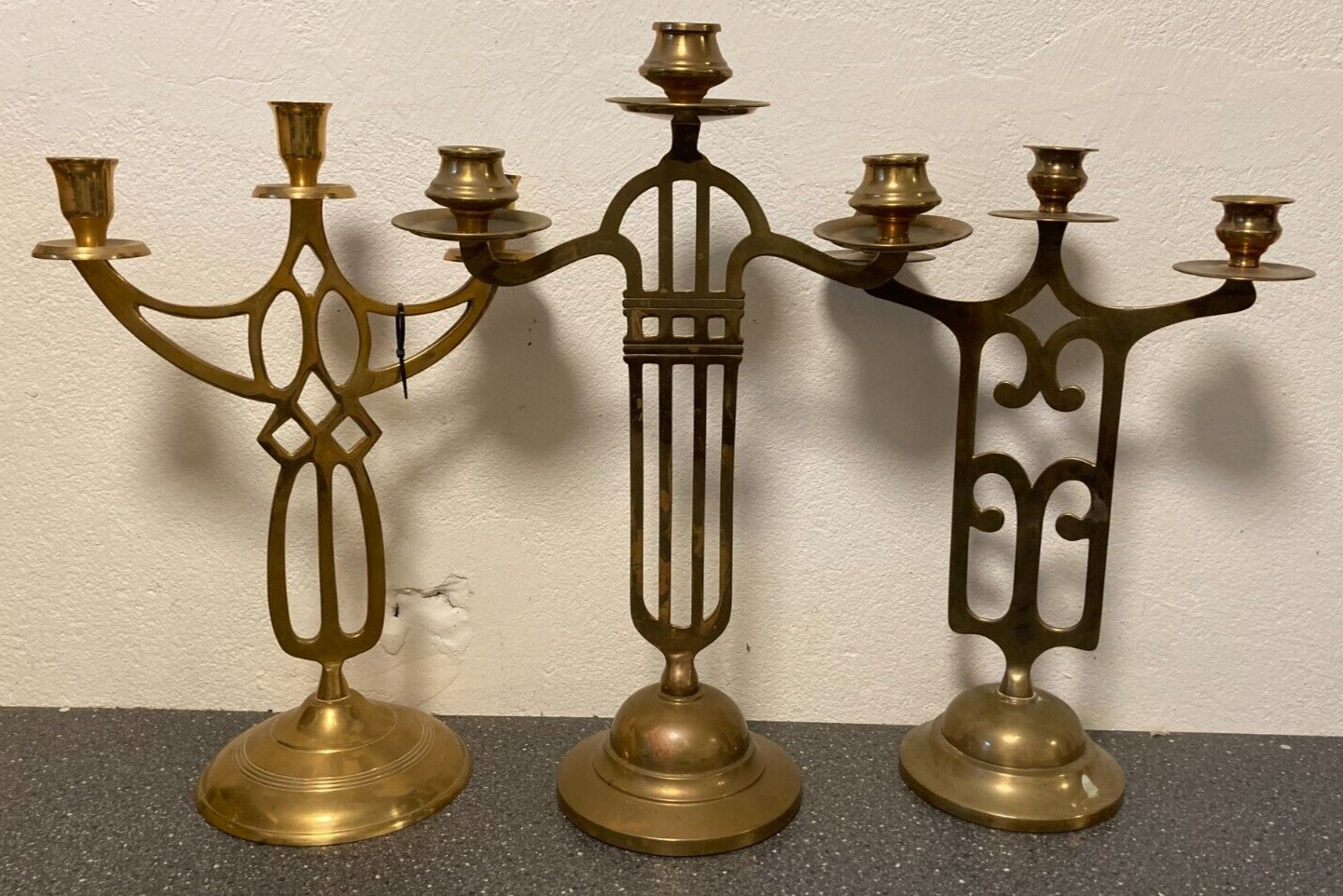 3x Candlelight Brass Holders -Made in India - 44-39cm in Height - Good Condition