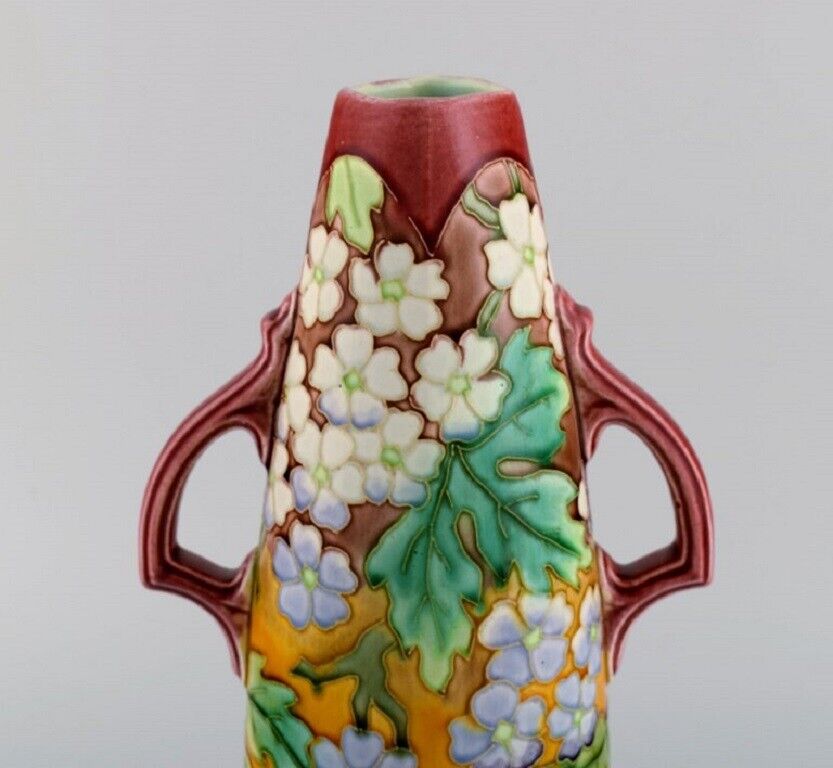 Large antique Art Nouveau vase with handles in glazed ceramics