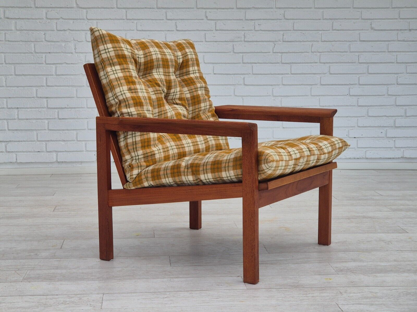 1970s Danish lounge chair original condition furniture wool fabric teak wood