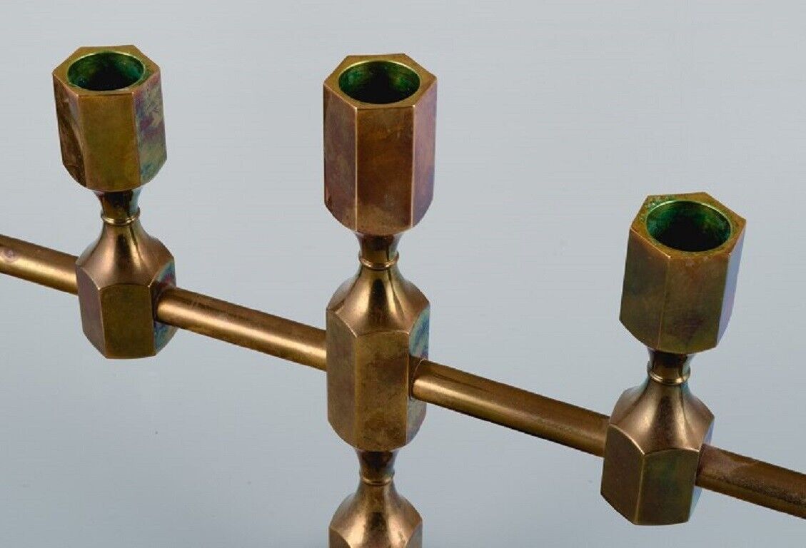 Gusum Metallslöjd brass candlestick for five candles Swedish design