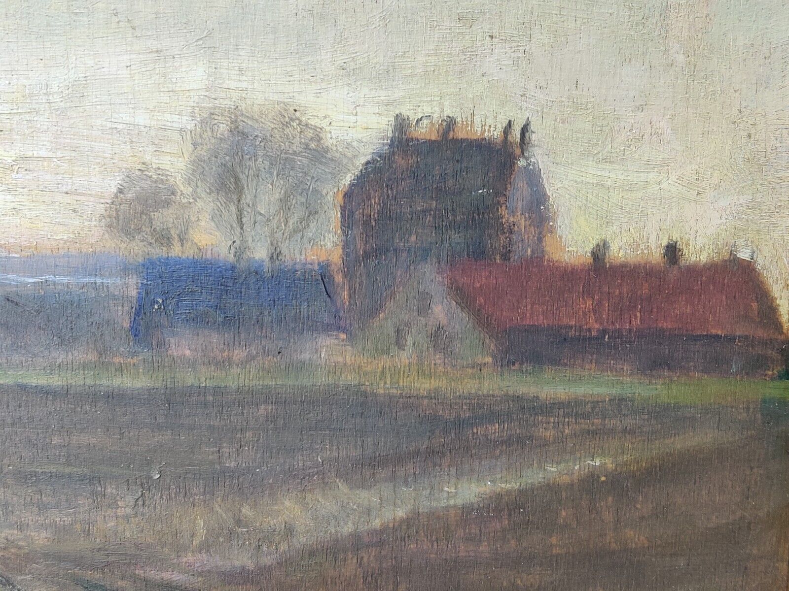 J Bendtsen: FARMHOUSE BUILDINGS original oil painting dated 1920