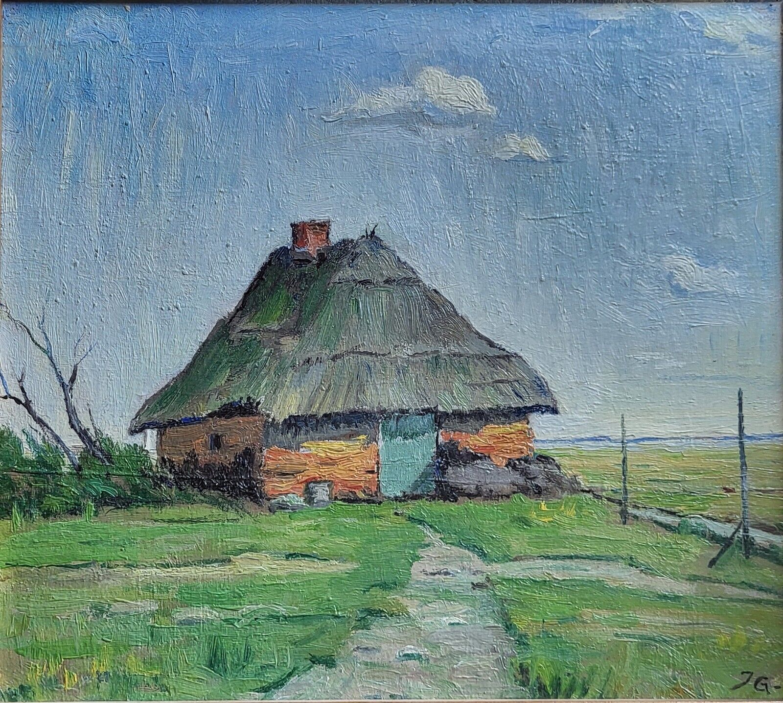 Oil painting Jorgen Glavind(1861-1954):”Little house on a plain” (1951)