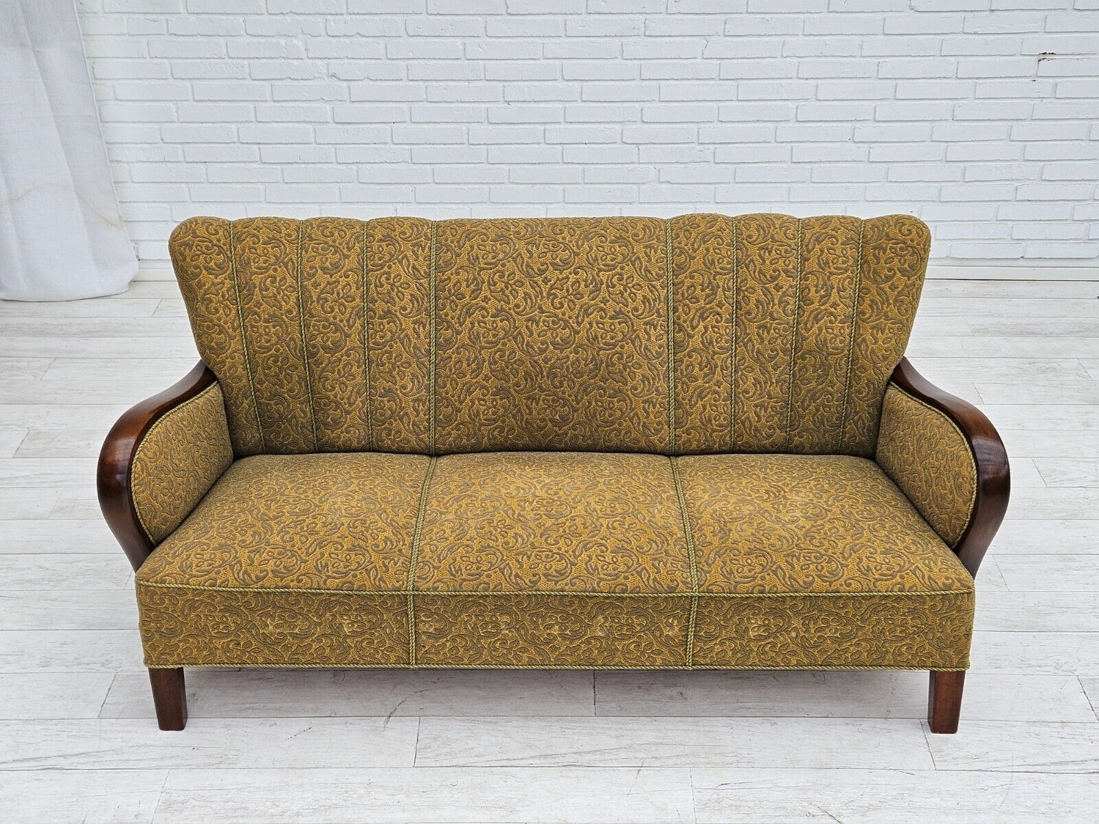 1950-60s Danish 3-seater sofa original condition cotton/wool beech wood