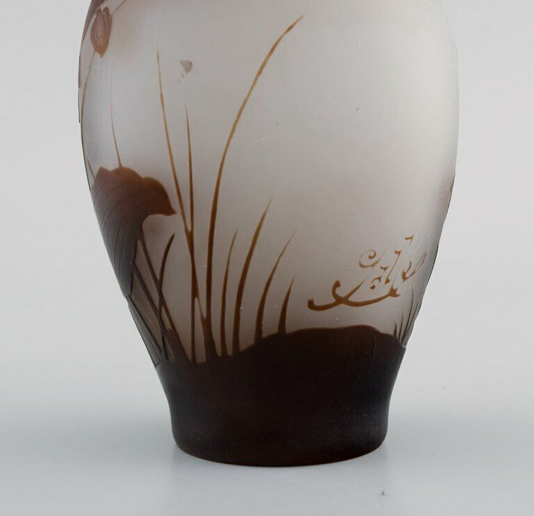 Early Emile Gallé vase in frosted and brown art glass Early 20th C