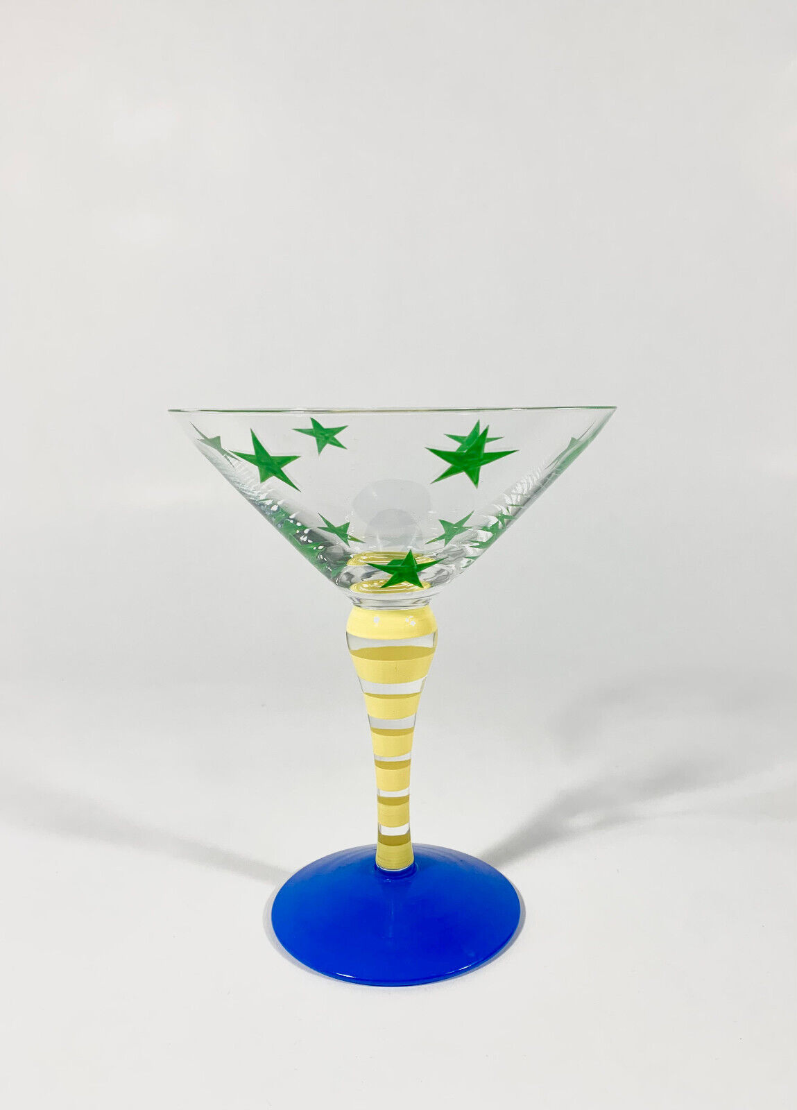 Orrefors Anne Nilsson Clown Crystal Green Starred Yellow Striped Martini Glass