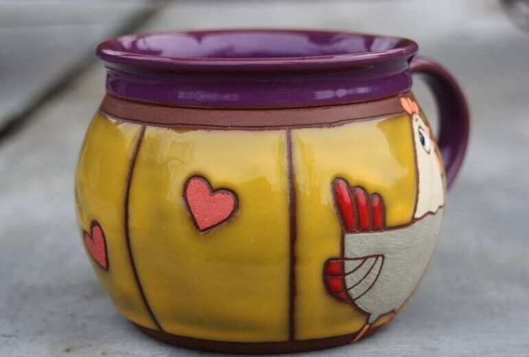 Handmade ceramic mug with chicken Pottery mug