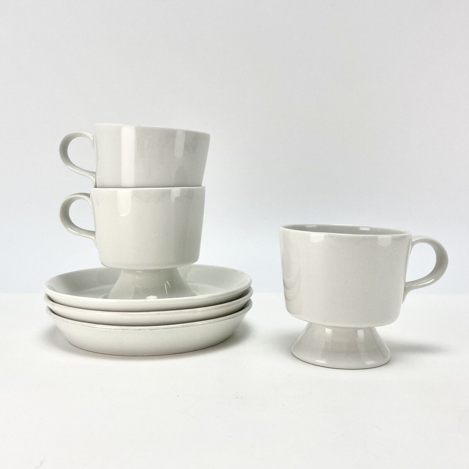 Set of 3 Vtg MCM Arabia Kaj Franck Footed Mocca Espresso Cups Saucers White