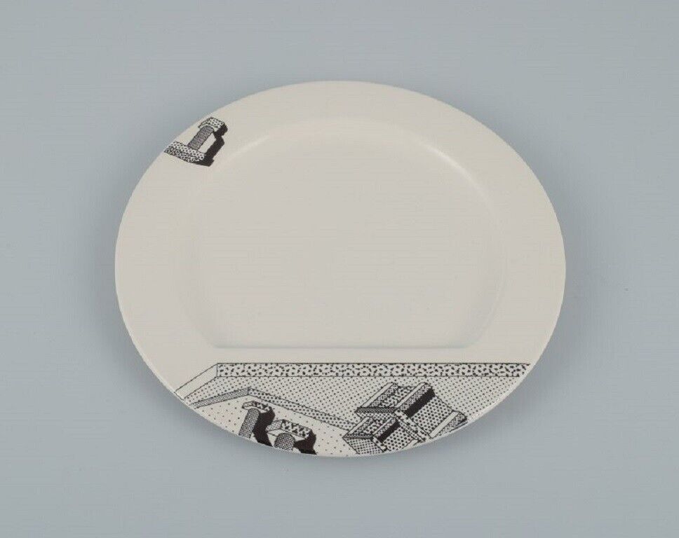 Ettore Sottsass for Flavia Memphis Milano two futuristic porcelain plates