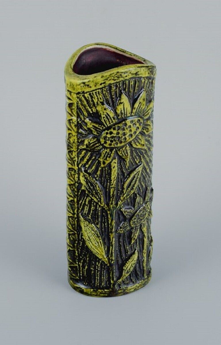 Gunnar Nylund (1904-1997) for Rörstrand Ceramic vase with sunflowers 1960s