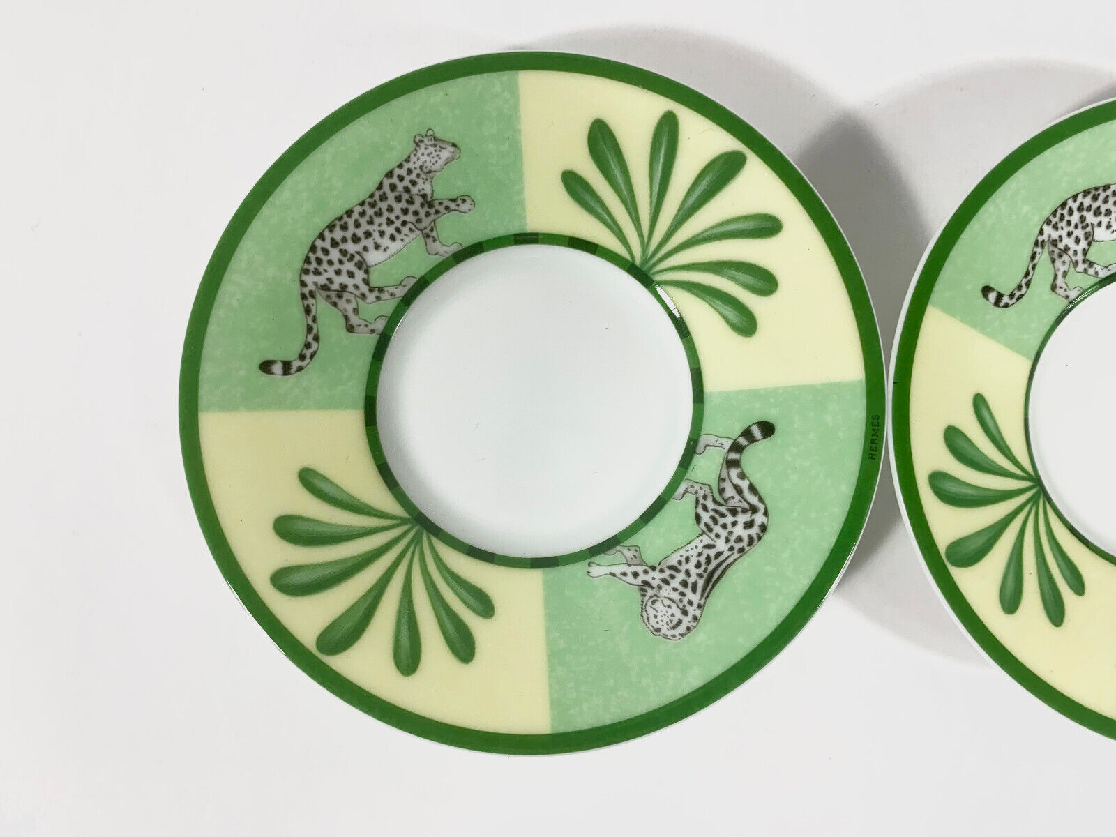 2x Hermes Africa Green Demitasse Espresso Coffee Cup and Saucer