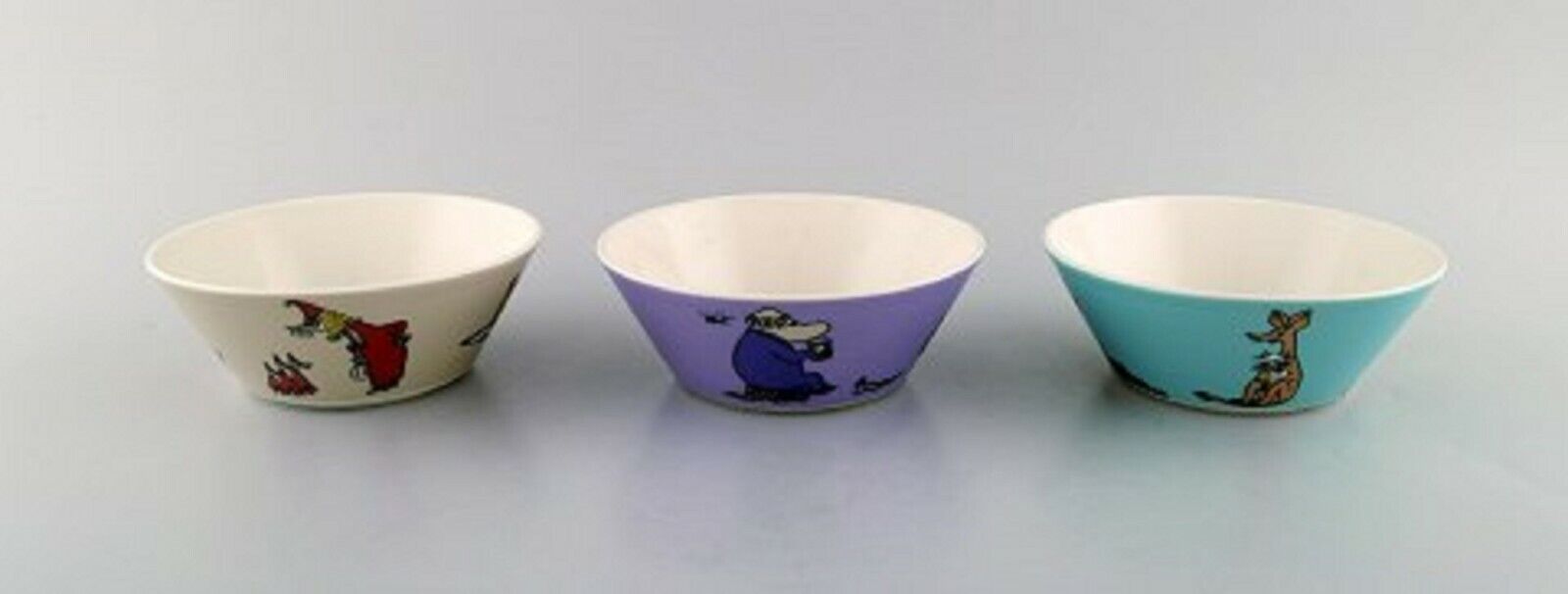 Arabia Finland Three porcelain bowls with motifs from "Moomin" Late 20th C