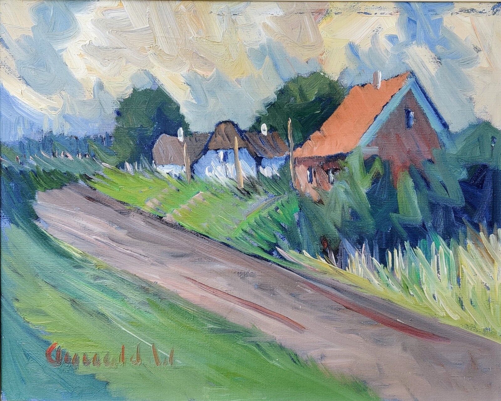 Arnold William Pedersen (1912-1986): ROAD THROUGH VILLAGE original oil painting