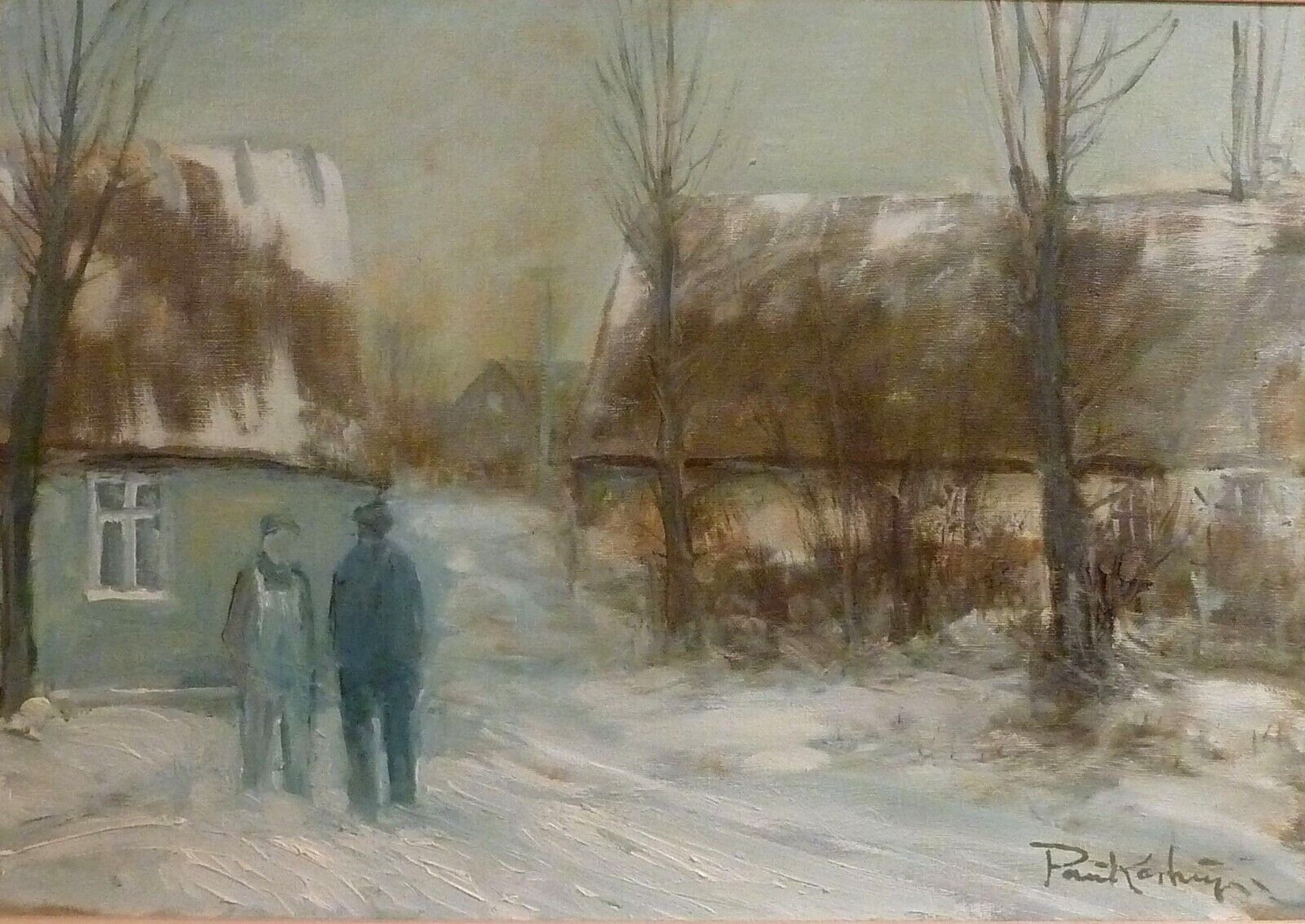 POUL KASTRUP! WINTER SCENERY WITH FIGURES IN THE VILLAGE