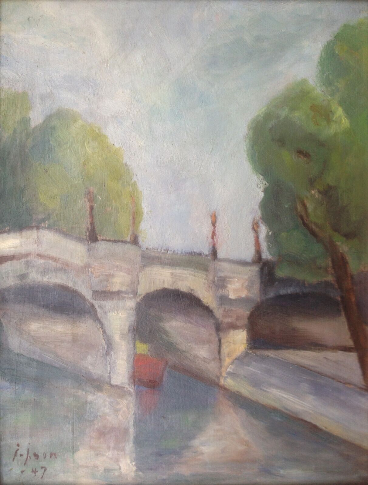 CROSSING OVER THE BRIDGE Original oil painting