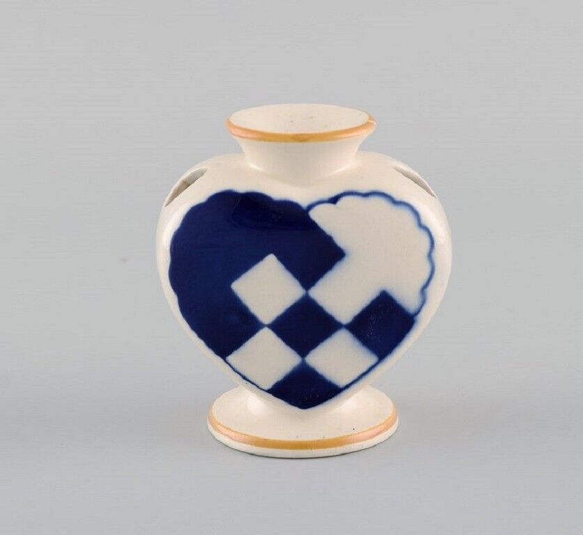 Aluminia Christmas heart vase / candle holder in blue faience