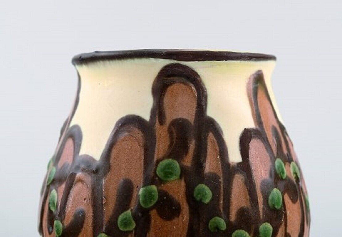 Kähler HAK Vase in glazed ceramics Maroon flowers on light base 1930 / 40's