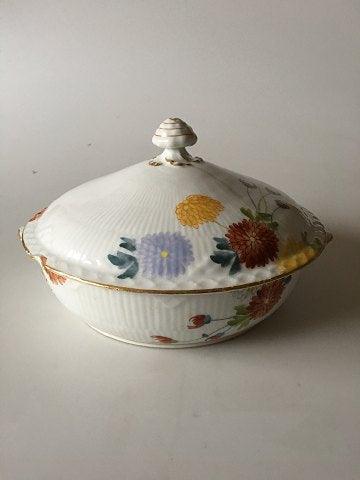 Royal Copenhagen No 93 White Half Lace w Flowers and Gold Lidded Serving Dish