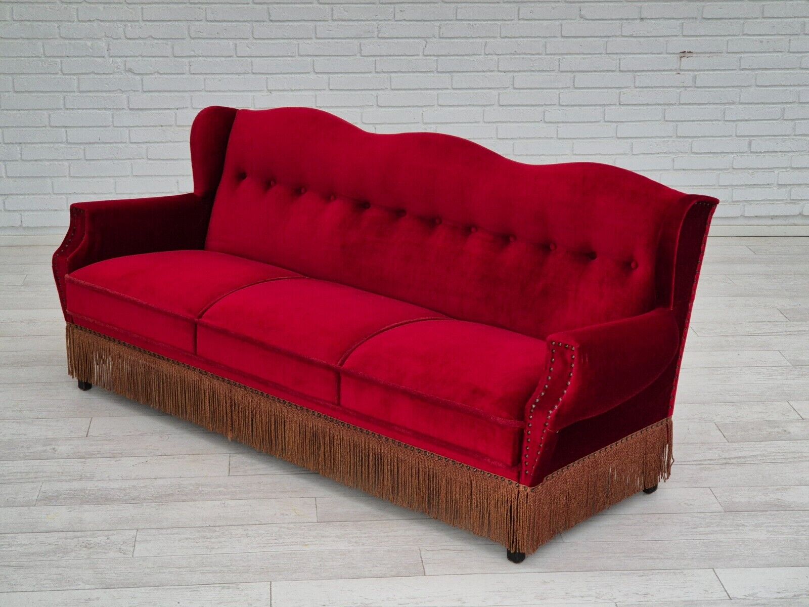 1960s Danish 3 seater sofa original furniture velour oak wood legs