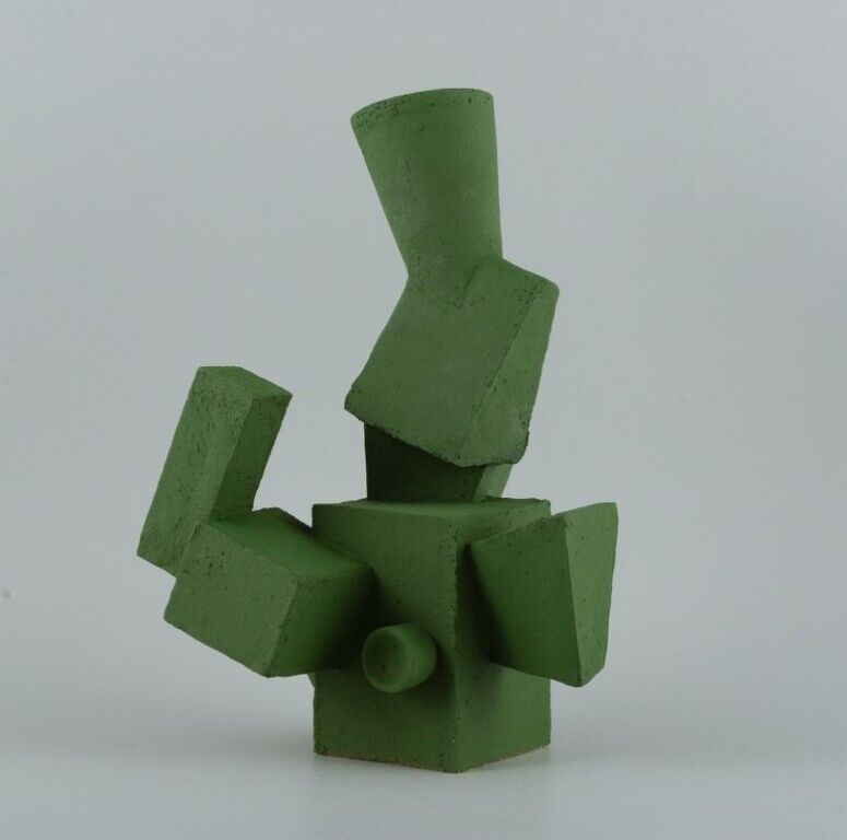 Christina Muff contemporary Danish ceramicist Cubist sculpture in green