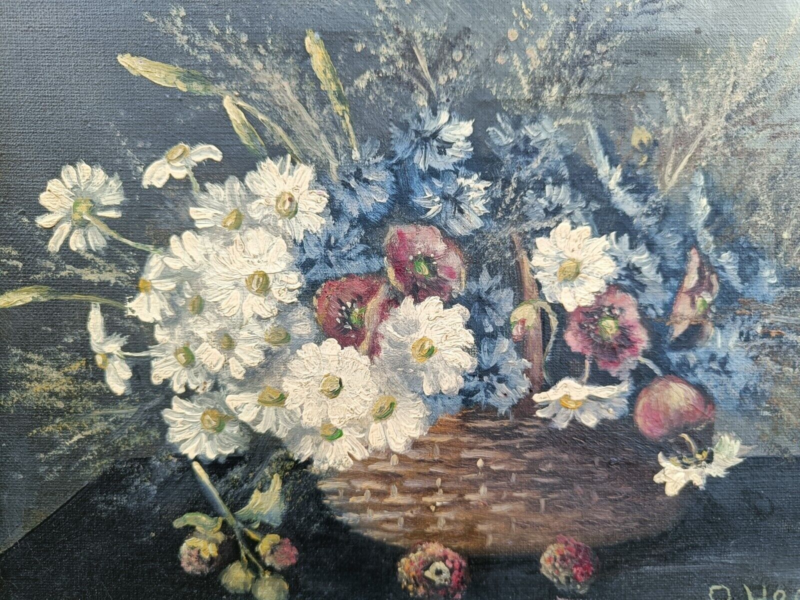 FIELD FLOWERS IN A BASKET Original oil painting