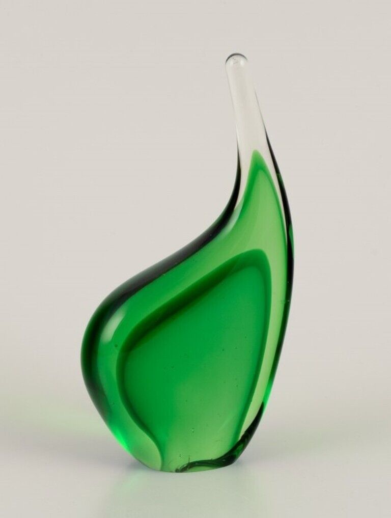 Per Lütken for Holmegaard Sculpture in green art glass Organic shape 1960s