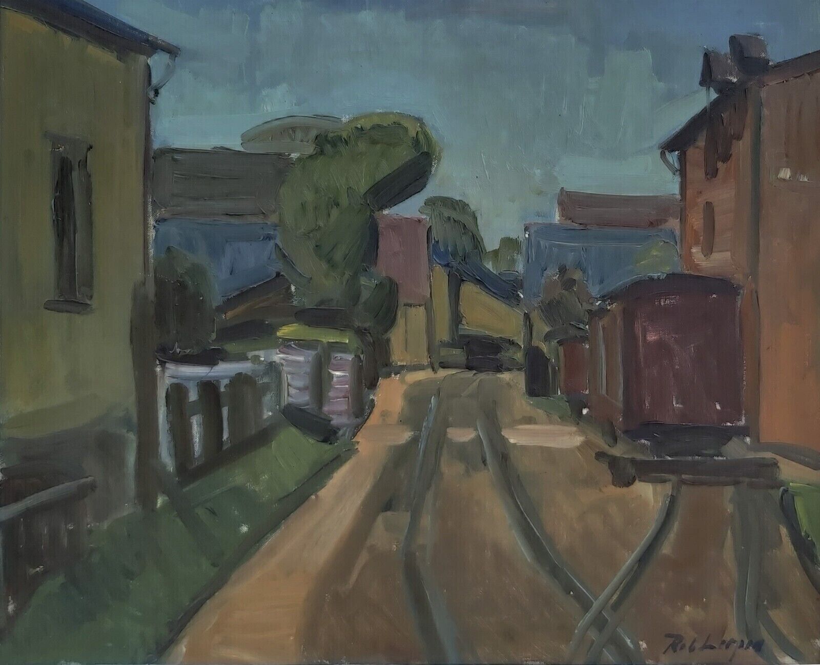 Robert Sleepin (1885-1967): Railroad tracks and railroad car