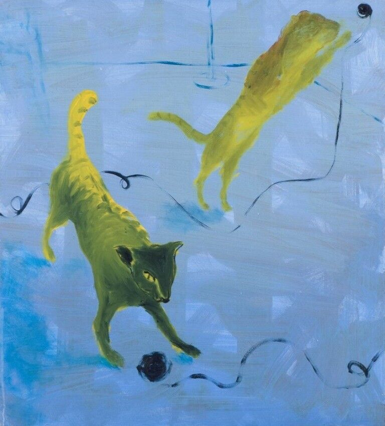 Bjørn Eriksen contemporary  Danish  artist Oil on canvas Playing cats