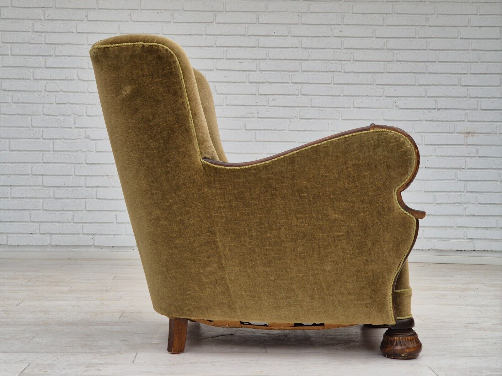 1960s Danish vintage armchair furniture velour dark beech wood