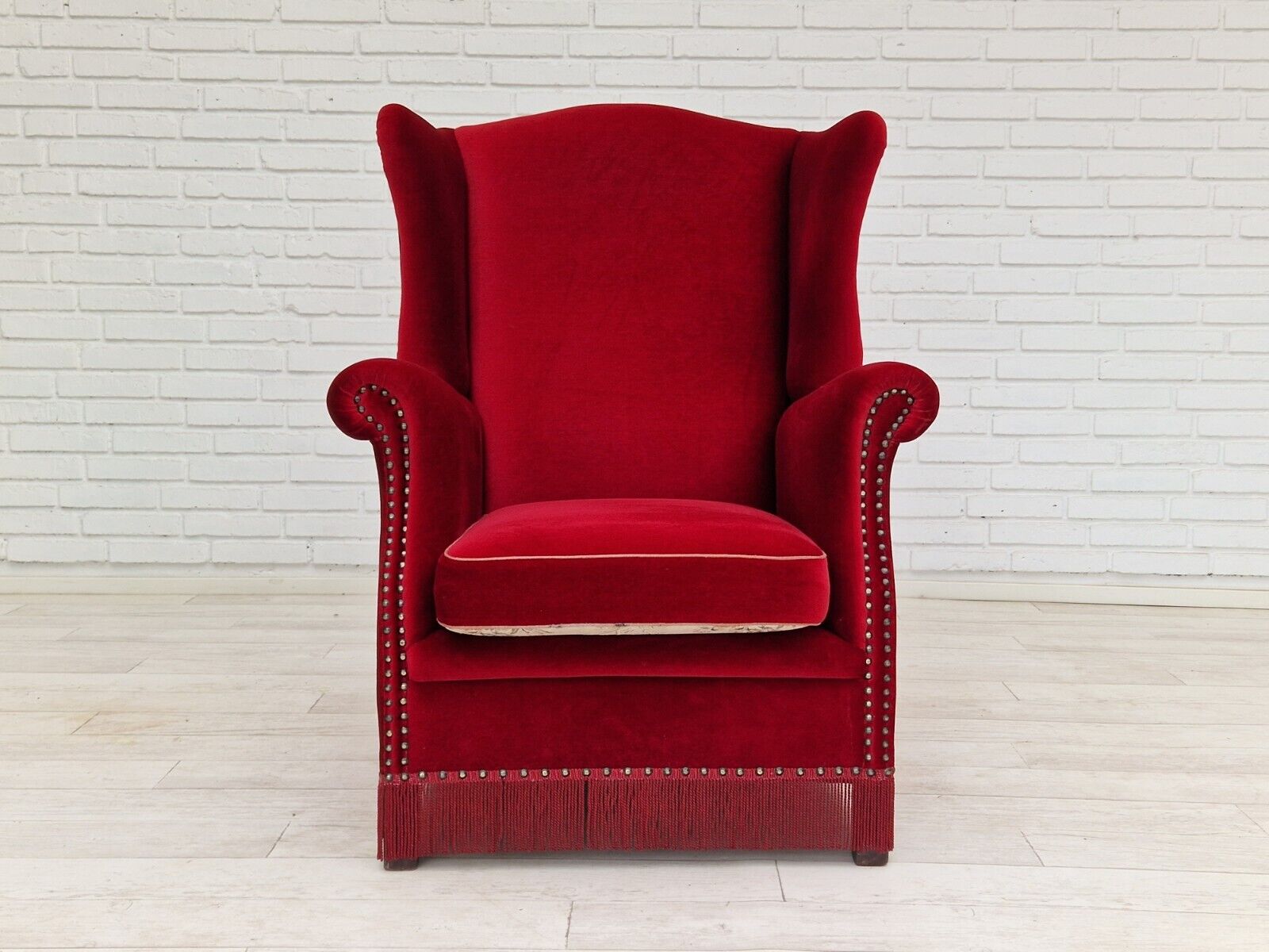 1960-70s Danish design wingback chair dark red velour original condition