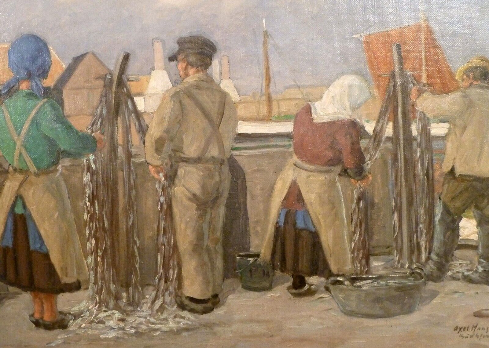 AXEL HANSEN! WORKING FISHERWOMEN/MEN AT THE HARBOR IN GUDHJEM - BORNHOLM-DK