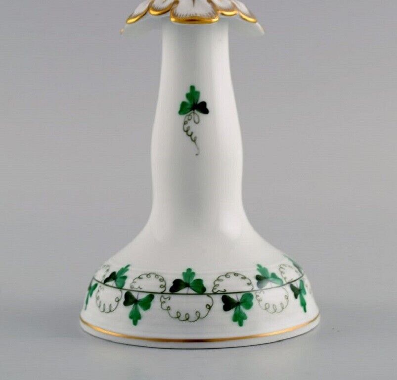 Herend candlestick in hand-painted porcelain with gold decoration Mid-20th C