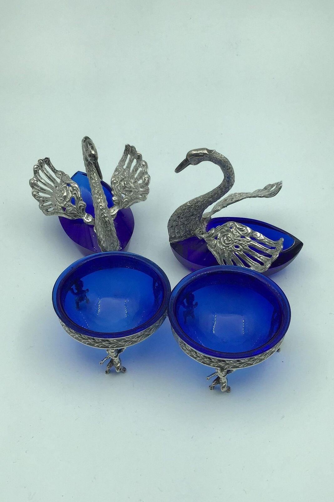 German? Silver Saltcellar in blue glass (4)