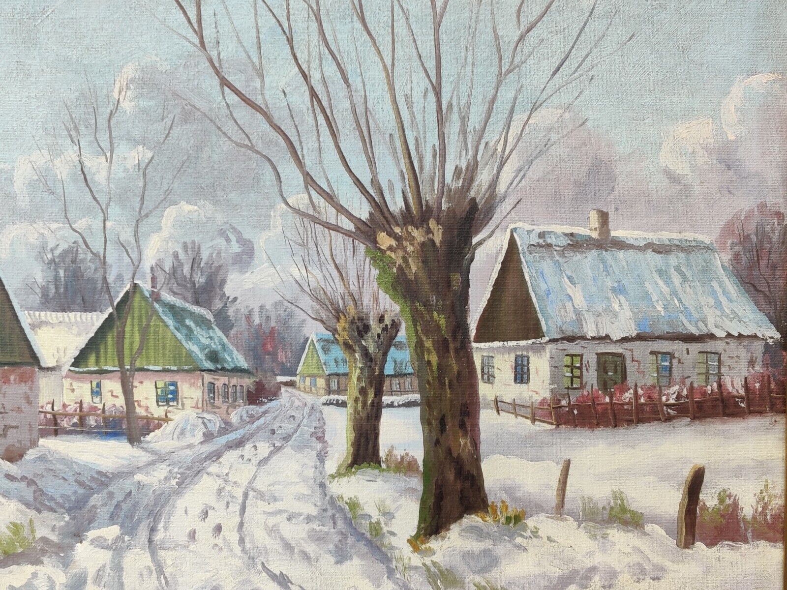 SNOWDRIFTS in WINTER VILLAGE original oil painting huts