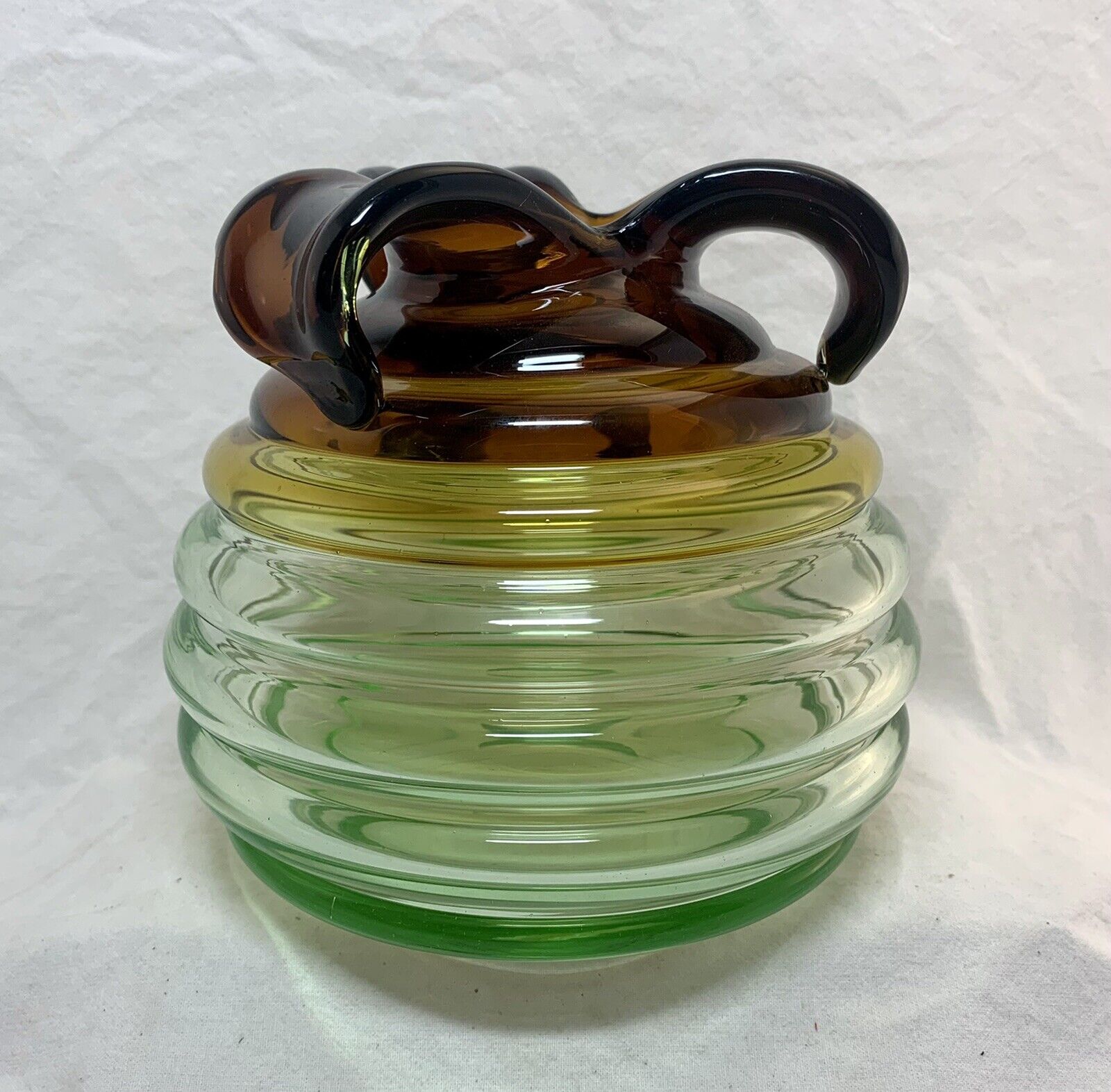 Vintage Trelleborg glass Pineapple vase yellow green brown 145x125cm Sweden