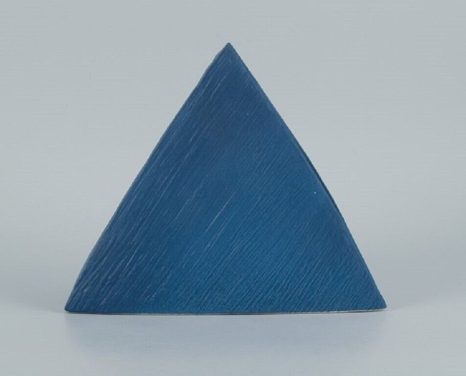 European studio ceramicist Unique triangular vase in blue glaze Late 1900s